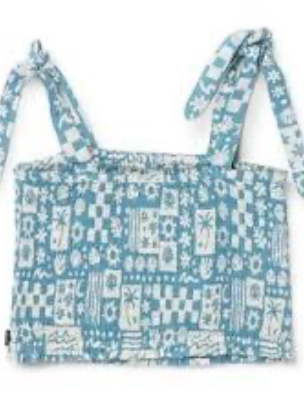 Volcom Blue and White Smocked Tie-Strap Camisole